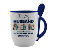 Giftme Personalised Photo, Love You Husband You're The Best, Spoon Mug, Coffee, Tea Mug. (Blue)