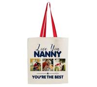 Giftme Personalised Photo, LOVE YOU NANNY YOU’RE THE BEST, Shopping Bag, Tote Bag. (Red Handle)