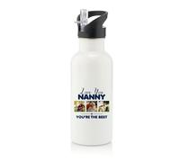 Giftme Personalised Photo, LOVE YOU NANNY YOU’RE THE BEST, Stainless Steel 600ml Water Bottle with Straw. (White)