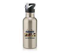 Giftme Personalised Photo, LOVE YOU NANNY YOU’RE THE BEST, Stainless Steel 600ml Water Bottle with Straw. (Silver)