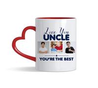 Giftme Personalised Photo, Love You Uncle You're The Best,11oz Heart Handle Cup, Coffee, Tea Mug. (Red)