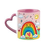 Giftme Personalised Rainbow Theme It Takes a Big Heart to Help Shape Little Minds Birthday, End of Term, Thanks-Giving Coffee Tea Mug 11oz Heart Handle Ceramic Mug. (Pink)