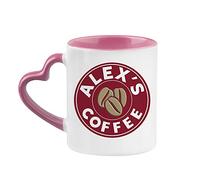 Giftme Personalised with Any Name Costa Unique Heart Handle Ceramic Mug Coffee Tea Mug. (Pink Heart Handle Mug)