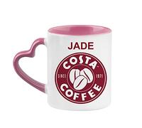 Giftme Personalised with Any Name Costa Unique Heart Handle Ceramic Mug Coffee Tea Mug. (Pink Mug)