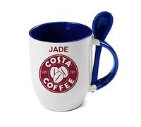 Giftme Personalised with Any Name Costa Unique Spoon Ceramic Mug Coffee Tea Mug. (Blue Spoon)