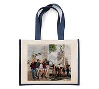 Giftme Personalised with your own Image, Collage Bag themed canvas shopping Jute Bag,Gift For Christmas, Birthday. (Navy Blue, 3 Photo)
