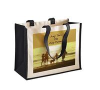 Giftme Personalised with your own Image, Text, Any Name, Logo themed canvas shopping Jute Bag,Gift For Christmas, Birthday. (Black)