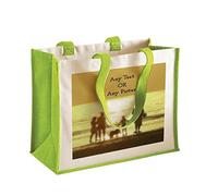 Giftme Personalised with your own Image, Text, Any Name, Logo themed canvas shopping Jute Bag,Gift For Christmas, Birthday. (Apple Green)