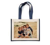 Giftme Personalised with your own Image/Text/Any Name themed canvas shopping Jute Bag, (Navy Blue), 42 x 33 x 19 CM