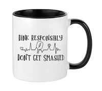 Giftme Pickleball Mug, Dink Responsibly Don't Get Smashed, Women's Pickleball, Inside Coloured Mug, Ceramic Coffee, Tea Mug. (Black)