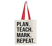 Giftme Plan teach mark repeat Thankyou Gift, Teacher’s Day, Teacher Appreciation, End of Term, Birthday/Retirement Gift Shopping Shoppers Tote Bag (Red Handle)