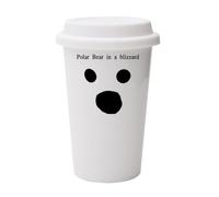 Giftme Polar Bear in A Blizzard, Wall Eco Insulated, White Ceramic Travel Mug, with White Lid.