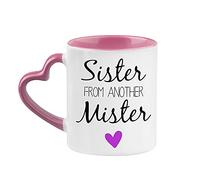 Giftme Sister from Another Mister Themed Birthday Gift Coffee Tea Mug Unique Heart Handle Ceramic Mug. (Pink Heart Handle Mug)