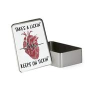 Giftme Takes a Lickin' Keeps on Tickin' Heart Survivor, Metal Tin Storage Box, Biscuit, ChocolateTin, Emergency Stuff Tin. (Rectangular)