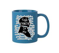Giftme Talk Darcy to Me Jane Austen, Literary Quotes, Book Lover Coffee Tea Mug 11oz Full Coloured Frosted Ceramic Mug. (Light Blue)
