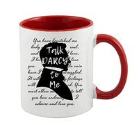 Giftme Talk Darcy to Me Jane Austen, Literary Quotes, Book Lover Coffee Tea Mug 11oz Inside Coloured Ceramic Mug. (Red)