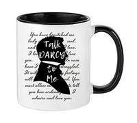 Giftme Talk Darcy to Me Jane Austen, Literary Quotes, Book Lover Coffee Tea Mug 11oz Inside Coloured Ceramic Mug. (Black)