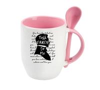 Giftme Talk Darcy to Me Jane Austen, Literary Quotes, Book Lover Coffee Tea Mug Unique Spoon Ceramic Mug. (Pink Spoon)