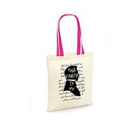 Giftme Talk Darcy to Me Jane Austen, Literary Quotes, Book Lover Shoulder Bag Shopping Tote Bag Cotton Shopping Bag. (Fuchsia Handle)