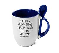 Giftme There's a Million Things i haven't Done But Just You Wait Hamilton Musical Birthday Secret Santa Coffee Tea Mug Unique Spoon Ceramic Mug. (Blue Spoon)