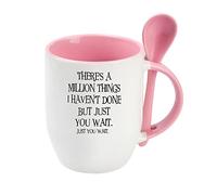 Giftme There's a Million Things i haven't Done But Just You Wait Hamilton Musical Birthday Secret Santa Coffee Tea Mug Unique Spoon Ceramic Mug. (Pink Spoon)
