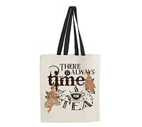 Giftme There's Always Time for tea Drinks Enthusiast Tea Slogan Mother's Day Birthday Tea Drinkers Festival Thankyou Shopping Shoppers Tote Bag (Black Handle)