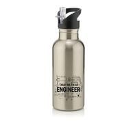 Giftme Trust Me I am an Engineer, Stainless Steel 600ml Water Bottle with Straw. (Silver)