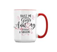 Giftme Trust Me I Watch Grey's Anatomy I'm Basically A Surgeon Birthday Secret Santa Coffee Tea Mug Unique 15oz Ceramic Mug. (Red Inside)