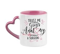 Giftme Trust Me I Watch I'm Basically A Surgeon Birthday Secret Santa Coffee Tea Mug Unique Heart Handle Ceramic Mug. (Pink Heart Handle Mug)