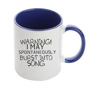 Giftme Warning! I May Spontaneously Burst INTO Song, Inside Coloured Mug, Ceramic Coffee, Tea Mug. (Navy Blue)