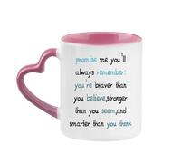 Giftme Words to Remember - A Daily Dose of Strength and Belief, 11oz Heart Handle Cup, Coffee, Tea Mug. (Pink)