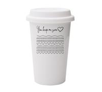 Giftme You Keep Me Sane, Inspirational Hidden Message, Encouragement Gift, Positive Vibes, White Ceramic Travel Mug, with White Lid.