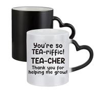Giftme You’re so Tea-riffic! Tea-Cher Thank You for Helping me Grow, Ceramic Heart Handle Mug,Colour Changing Magic Mug.