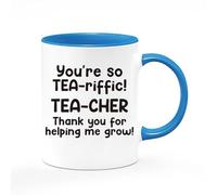 Giftme You’re so Tea-riffic! Tea-Cher Thank You for Helping me Grow, Inside Coloured Mug,Ceramic Coffee, Tea Mug. (Blue)