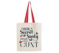Giftme Your Secret Santa Thinks You're A Cunt, Shoulder Bag Shopping Tote Bag Cotton Shopping Bag. (Red Handle)