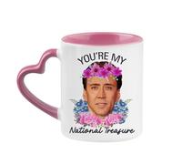 Giftme You're My National Treasure Coffee Mug, Nicolas Cage, 11oz Heart Handle Cup, Coffee, Tea Mug. (Pink)