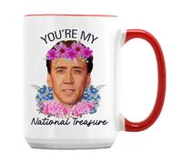 Giftme You're My National Treasure Coffee Mug, Nicolas Cage, 15oz Ceramic Coffee, Tea Mug. (Red Inside)