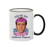 Giftme You're My National Treasure Coffee Mug, Nicolas Cage, Coloured Rim Mug, Coffee, Tea Mug. (Black Rim)
