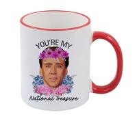 Giftme You're My National Treasure Coffee Mug, Nicolas Cage, Coloured Rim Mug, Coffee, Tea Mug. (Red Rim)