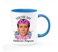 Giftme You're My National Treasure Coffee Mug, Nicolas Cage, Inside Coloured Mug, Ceramic Coffee, Tea Mug. (Blue)