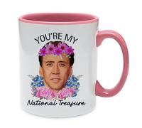 Giftme You're My National Treasure Coffee Mug, Nicolas Cage, Inside Coloured Mug, Ceramic Coffee, Tea Mug. (Pink)