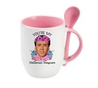 Giftme You're My National Treasure Coffee Mug, Nicolas Cage, Spoon Mug, Coffee, Tea Mug. (Pink)