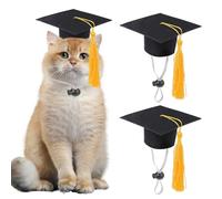 GIFTMISSU 2 Pack Mini Graduation Caps with Yellow Tassels, Small Animal Bachelor Hats for Cats and Dogs, Adjustable Pet Graduation Photo Props and Holiday Costume Accessories