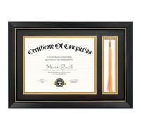 GiftMust 11x16.5 Diploma Frame with Tassel Holder for 8.5x11 Certificate Document, Black Diploma Frame with Real Glass, Black Over Gold Double Mats, Display 8.5x11 diploma and One Tassel