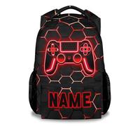 GiftoFLUX 17 Inch Personalised Boys Gaming Backpack with Name and Game Controller Design, Kids School Rucksack - Durable for School, Gaming, Travel, Everyday Carry, Suitable for Kids and Teens