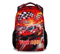 GiftoFLUX Boys Lightweight Racing Backpack with Custom Name and Stylish Design for Kids - 17 Inch School Rucksack with Lightning Car Print for Travel, School, Everyday Use
