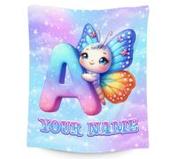GiftoFLUX Butterfly Gifts - Personalized Girls Blanket with Name for Kids - Custom Monogram Throws for Daughter - Soft Flannel Throw Blankets - 4 Sizes for Toddler/Children/Teens/Adults