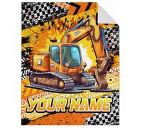 GiftoFLUX Excavator Blanket for Kids | Personalised Construction Gifts for Toddlers | Soft Flannel Throw in 4 Sizes | Bulldozer Design