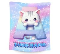 GiftoFLUX Girls Blanket - Personalized Cat Blankets with Name for Kids - Custom Monogram Gifts for Daughter - Plush Cozy Flannel Throws - 4 Sizes for Toddler/Children/Teens/Adults