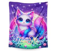 GiftoFLUX Kids Blanket, Personalised Cat Blanket for Girls, Custom Name Throw Blanket Gift for Kids Age 6-8,Lightweight Anti-Pill Flannel Blankets for Cat Lovers, Cozy Decor for Couch and Bed